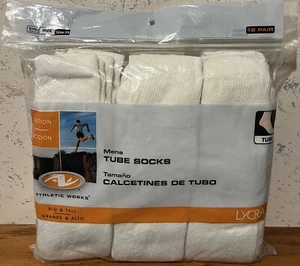 VINTAGE ATHLETIC WORKS BIG & TALL 12W-15 MENS TUBE SOCKS WHITE 12 PAIR MADE USA - Picture 1 of 6