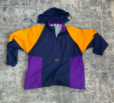 ASICS VINTAGE WINDBREAKER JACKET RARE US SIZE L/XL HIDDEN HOOD  PRE-OWNED - Image 1 of 4