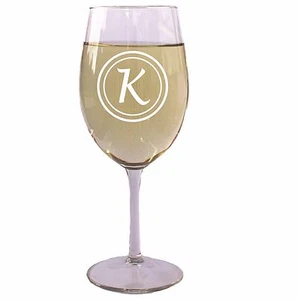 Personalized 14 oz. Wine Glass With Initial - Custom Etched Gift For Wedding - Picture 1 of 3