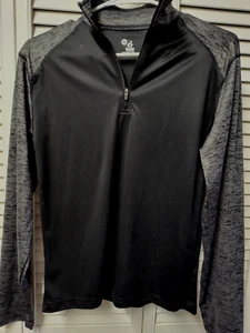 BADGER SPORT BOYS YOUTH SZ XS BLACK ZIP NECK PULLOVER LS ATHLETIC SHIRT - Picture 1 of 6