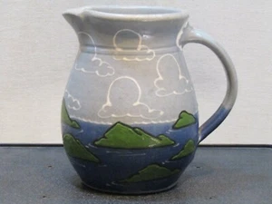 Handmade Ceramic Large Pitcher Ocean islands unsigned - Picture 1 of 7