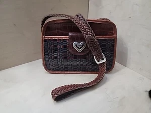 brighton BLUE BLACK BROWN Croc Embosed LEATHER Braided STRAP W WALLET HANDBAG - Bild 1 von 24