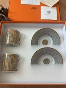 Hermes Tea Cup Saucer Mosaic Van Quatre Gold Tableware Coffee Tea NEW - Picture 1 of 3