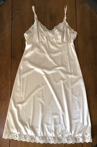 Vintage Vassarette Underneath It All Nylon Beige Full Slip Lace Trim 36F USA - Picture 1 of 12