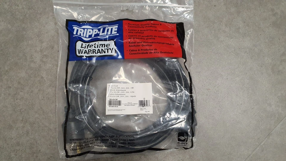 Tripp-Lite Power Cord C19 to L6-20P, 250V, 20A, 14-foot long - Image 1 of 4