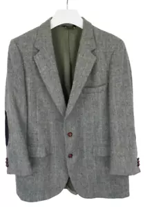HARRIS TWEED Blazer Men's LARGE Single Breasted Wool Elbow Patch Herringbone - Picture 1 of 13