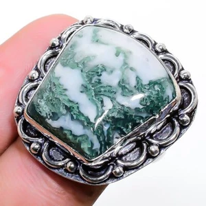 Tree Agate Handmade Gemstone 925 Sterling Silver Jewelry Ring 7 q389 - Picture 1 of 6