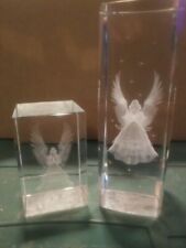 Pair Of Crystal Clear Glass Paperweight 3-D Laser Etched Pretty Girl Angel's 
