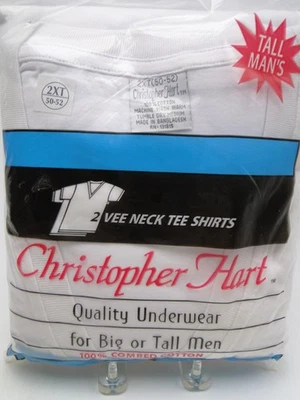 2 Tall Men's White Cotton Players V-Neck Tee Shirts 2XT 50-52in - Image 1 of 2