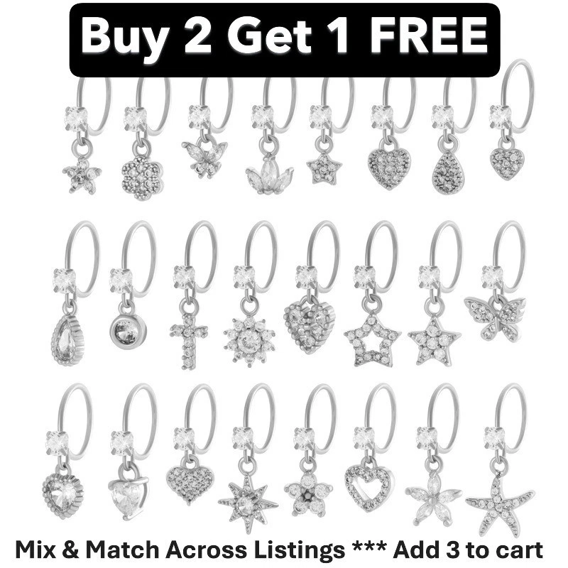 Anillo de nariz chapado en oro blanco con circonitas cúbicas * 24 estilos * Compre 2 y obtenga 1 GRATIS Foto 1 de 4