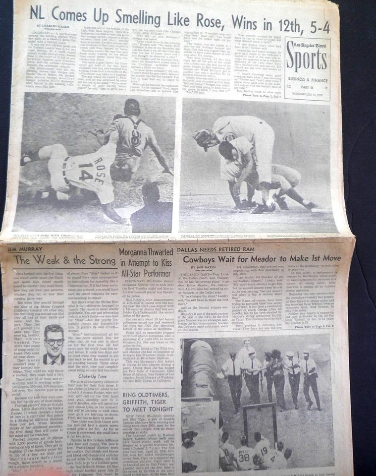 RARO PERIÓDICO DEPORTIVO ORIGINAL PETE ROSE & RAY FOSSE 1970 ALL STAR GAME VINTAGE Foto 1 de 1