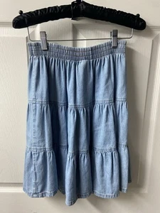 Hang Ten Girls Chambray Tiered Skirt Size Large Blue Pull On Boho Peasant Midi - Picture 1 of 7