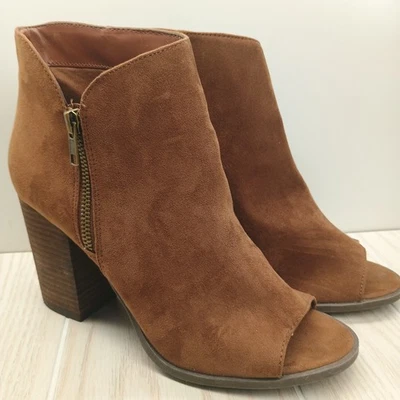 Carlos Santana Women's Jade Brown Open Toe Booties Size 9.5M Block Heels Leather - Image 1 of 4