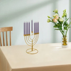 Candle Holder: Alloy Jerusalem Temple 9 Branch Jewish Candle Holder - Picture 1 of 17