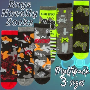 Kinder Jungen Crew Baumwolle reich rot grün Neon Neuheit Socken Größe UK 6-8,5 - 12,5-3,5 - Bild 1 von 8