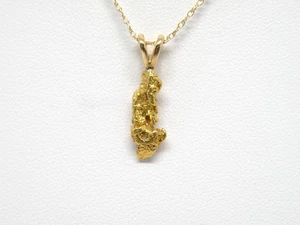 Genuino Natural Alaska - Colgante Pepita Oro Yukón con Cadena Oro 14k 18" - Imagen 1 de 9