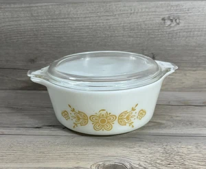 Vintage Pyrex 1 1/2 Pt. Casserole Bowl With Glass Lid #472 - Butterfly Gold - Bild 1 von 10