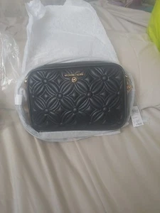 Michael Kors Jet Set Medium Quilted Faux Leather Camera Bag, Black - Picture 1 of 7