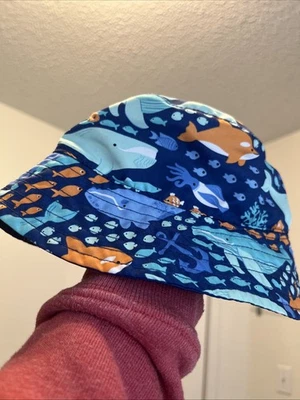УФ SKINZ двусторонний ведро шляпа темно синий морской жизни китов ребенка - Изображение 1 из 4
