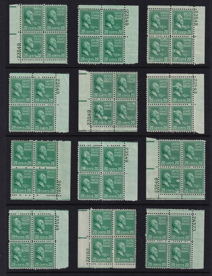 1938 PREXY Garfield Sc 825 MNH plate blocks lot minor faults Durland CV $72 (K1 - Image 1 of 1