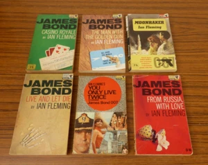 6 Vintage James Bond 007 Pan Books Ian Fleming Live Let Die Moonraker *READ* - Picture 1 of 10