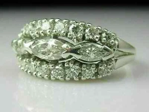 3.00Ct Marquise Moissanite Engagement Wedding Ring 14k White Gold Plated Silver - Picture 1 of 5