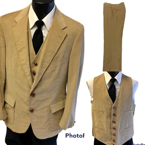 3 pc Vtg 60's Deansgate Corduroy MOD Gentlemans Cord Cotton Suit Vest Trousers - Picture 1 of 12