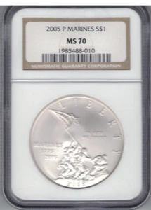 2005 P MARINES $1 COMMEMORATIVE MS70 GRADED BY NGC - Picture 1 of 2