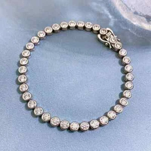 7Ct Round Cut Diamond Lab-Created Bezel Tennis Bracelet 14K White Gold Plated - Picture 1 of 4