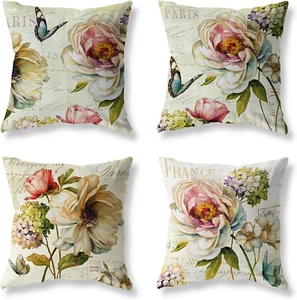 Vintage Floral Throw Pillow Covers Set of 4 for Home Decor 18x18 Inch - Picture 1 of 11