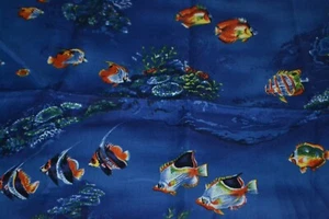 Hoffman California Fabrics Blue with Colorful Fish Print 1 YD - Picture 1 of 3