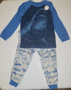 Boy's Wonder Nation Blue Shark Fish 2 Pc Pajama Sleep Set - Picture 1 of 3