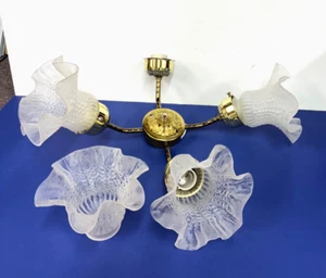 4 Light CEILING FAN LIGHT KIT with Frosted Ruffled Glass POLISHED BRASS NEW TH45 - Picture 1 of 12