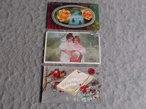 POSTKARTE 3 Karten Lot Vintage 1900er verschickt HERZLICHEN GLÜCKWUNSCH Segelboote Rosen ROBINS  - Bild 1 von 11
