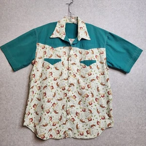 Vintage Handmade Shirt L Rodeo Bronco Horse Print Western Yoke Rockabilly Geek - Picture 1 of 11