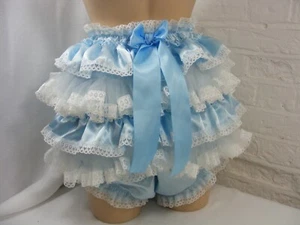 ADULT BABY SISSY blue SATIN ALLROUND DIAPER COVER PANTIES BLOOMERS LINGERIE - Picture 1 of 4