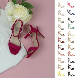 MUJERES DAMAS BODA DAMA DE HONOR TACÓN MEDIO ALTO SANDALIAS CON TIRAS ZAPATOS DE GRADUACIÓN TALLA - Imagen 1 de 56