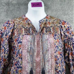 John Mark Shirt Womens Medium Multicolor Boho Floral Embroidered Tassel Top - Picture 1 of 8