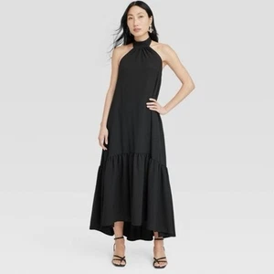 NEW A NEW DAY Neckholder High Low schwarzes Kleid Größe Small Stufen unten elastischer Rücken - Bild 1 von 8