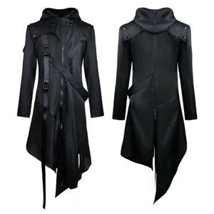 Trench coat uomo gotico steampunk punk lungo cosplay nero giacca outwear felpa con cappuccio - Foto 1 di 1