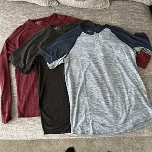 Lot 3 American Eagle Men Large Active Flex Crew Henley Shirts Long /short Sleeve - Picture 1 of 4