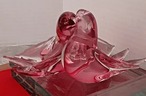 Vintage V. Nason Murano Art Pink Glass Pair of Joined Lovebirds - Picture 1 of 10