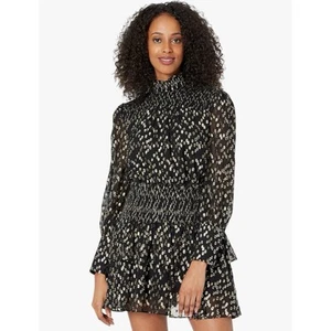 Milly Vicky Gold Metallic Dot Clip Blouse Smocked Black Sz S Cocktail Party Top - Picture 1 of 12