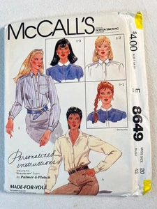 8649 McCalls Patrón de Costura Vintage Camisa Cuello Variaciones Talla 20 Busto 42 - Imagen 1 de 5