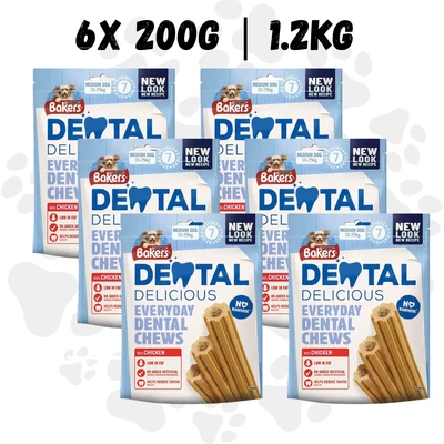BAKERS PURINA BAKERS Dental Delicious MEDIUM Dog Chicken Chews 6x200g | No Rawhide | 1.2kg