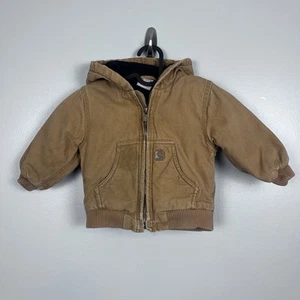 Carhartt Kids Distressed Canvas Hooded Jacket Quilted Lining Size 18M; Chore - Picture 1 of 11