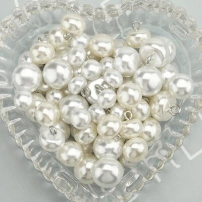 10X Half Ball Pearl Buttons with Metal Shank Sewing DIY Wedding Dress Shirt Sew - Image 1 of 4
