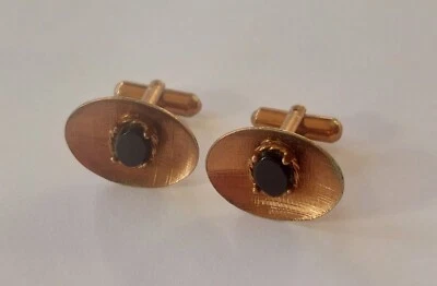 复古黄铜/铜色 Oxnyx(?) Black Stone椭圆形袖口扣 — 第 1/4 张图片