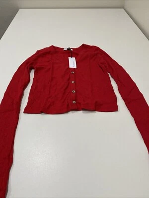 Cárdigan acanalado Lyla de algodón para mujer Michael Stars rojo talla XS Foto 1 de 3