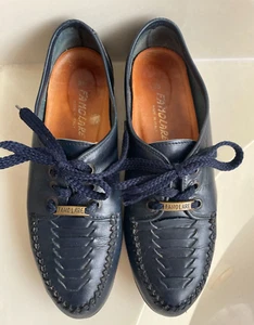 Vintage Size 7.5 Narrow Famolare Shoes Navy Flat Leather Italy VGUC 1985 Blue - Picture 1 of 13